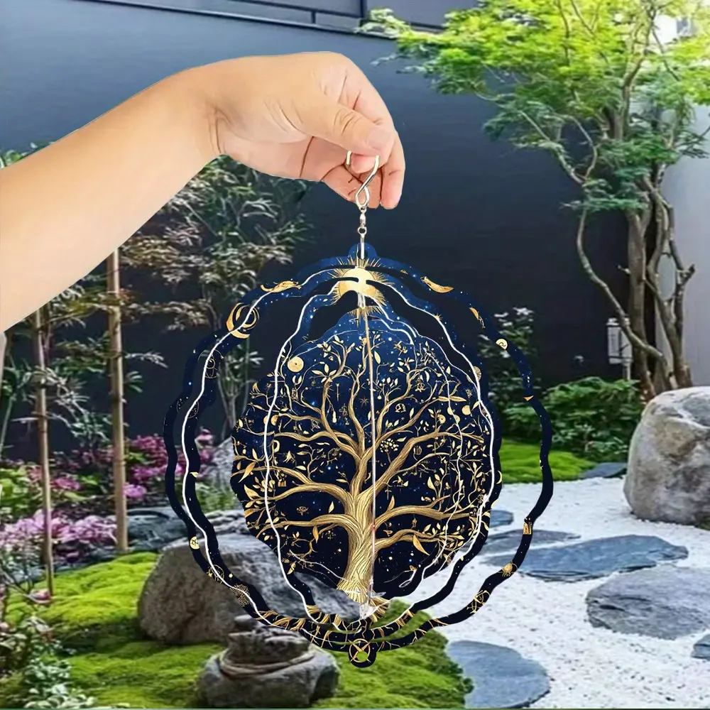 Beautiful Tree of Life Metal 3D Wind Chime with 360 °   Rotating Hook for a Dynamic Artistic Effect, Perfect for Decorating Gardens, Balconies, and Lawns – Unique Gift Idea for Friends & Family, Teacher Appreciation, Thanksgiving, Christmas,Rustic