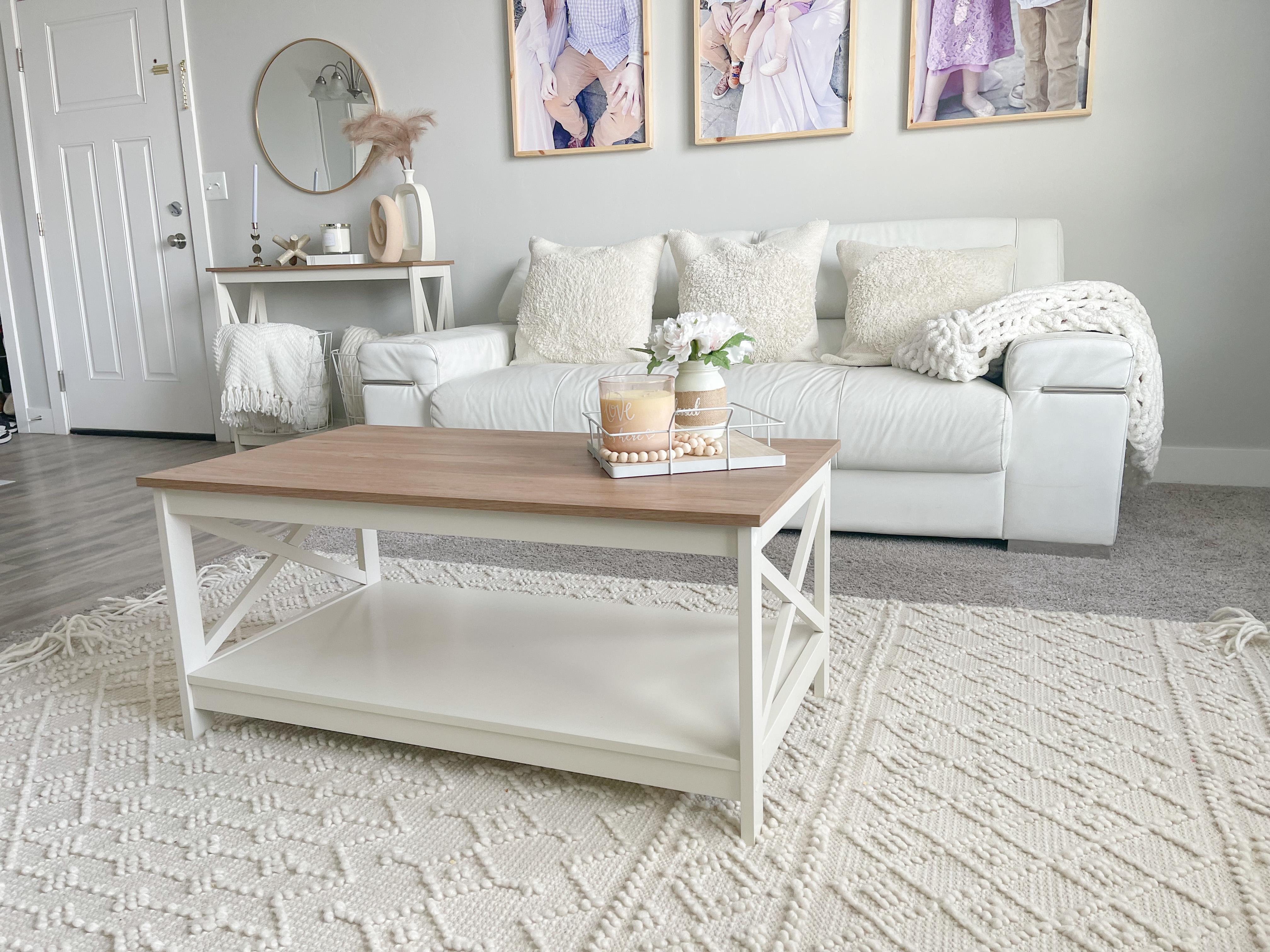 [Live] PHI VILLA End Table - Farmhouse Coffee Table with X-Shaped Design, Versatile Storage For Living Room Shelf Decoration Minimalist