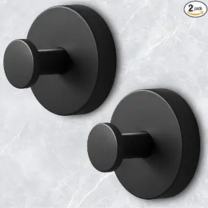 2-pack removable black suction hook set, no drilling required, strong adhesion hooks, waterproof and rustproof towel hooks, reusable bathroom and kitchen storage organizer accessories, hat/mirror hooks