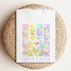 Happy Easter Sweatshirt/Hoodie/T-Shirt, Pastel Easter Bunny and Eggs Shirt, Cute Spring Floral Egg Hunt Graphic Tee, Vintage Style Holiday Outfit Gift, For Men and For Women