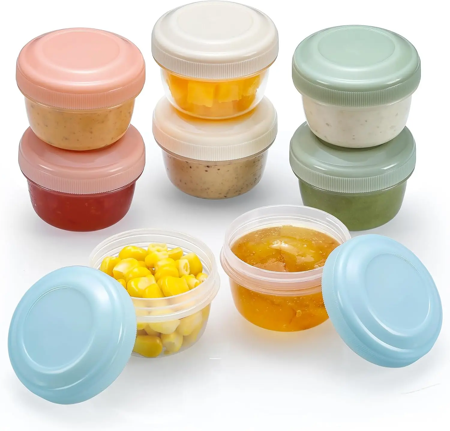 8 Pack 2 oz Salad Dressing Container to Go, Small Condiment Containers with Lids for Lunch Bento Box, Reusable Plastic Snack Jars, Deli Containers, Colorful Sauce Cups, Dishwasher Safe