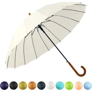 16 Ribs 48" Stick Umbrella Auto Open Solid Color Fashionable and Simple,Arc Classic  Handle,Windproof Unbreakable Stick Rain Umbrella