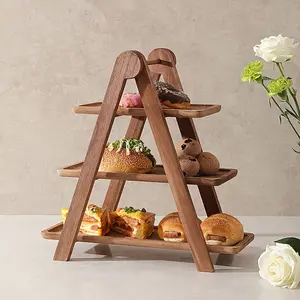[Wooden Rectangle Serving Platter] Wood 3 Tier Serving Tray Three Tiered Cupcake Stand, Rectangle Serving Platter Wooden Farmhouse, Party Serving Brown Decorative Tray Decor Organiser Racks