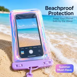 IPX8 Waterproof Phone Pouch Case with Lanyard, Floating TPU Clear Touchscreen Dry Bag for Beach, Pool, Travel & Camping, Fits Up to 7-Inch Phones