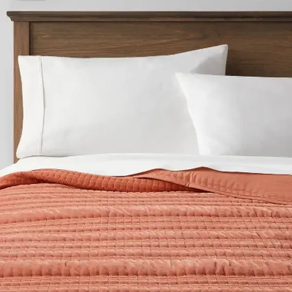 Threshold Velvet Quilted Solid Lightweight Bedspread - Terracotta/Bronze, Twin/TwinXL, Breathable Warm, Machine Washable, Soft Bedding, Generously Filled, Breathable Quilt Warm, Machine Washable Quilted