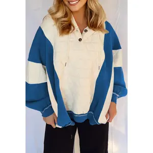 White Quilted Color Block Patchwork Oversize Hoodie
