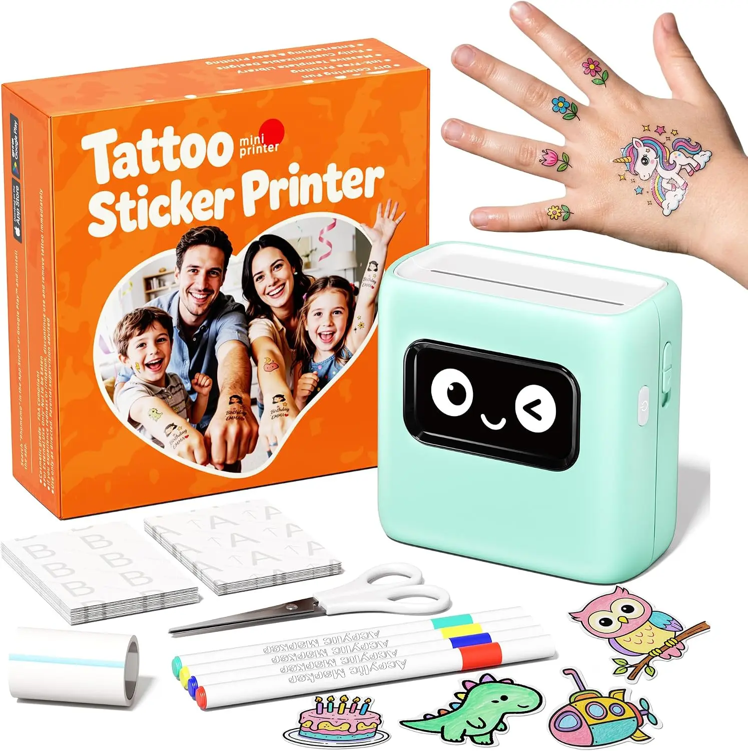 TK20 Tattoo Maker for Skin, Bluetooh Temporary Tattoo Printer for Girls & Boys, Custom Body Art Kit with 40Pcs Temporary Tattoo Paper & 4 Markers, Party Decorations, Birthday, DIY Activity,back to school,back to school haul