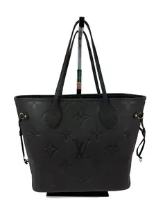 Pre-owned Louis Vuitton leather Tote Bags Neverfull MM Giant Monogram Black Empriente Tote