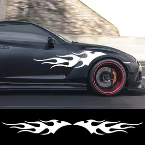 4PCS Cool Car Sticker Flame Car Body Sticker Waterproof Self-Adhesive Flame Stripes Door Vinyl Decal Auto Decoration Accessories