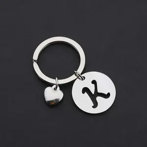 26 Letters A-Z Initial Round Tag Stainless Steel Keychain for Men - Simple, Durable, Attractive Accessory with Heart-Shaped Accent - Perfect Gift or Personalized Token