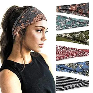 Boho Headbands For Women Fashion Wide Headband Yoga Workout Head Bands Hair Accessories Band 6 Pack