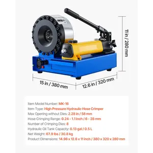 VEVOR High Pressure Hydraulic Hose Crimper, Manual Hose Crimping Tool with 8 Dies 0.24-1.1 Crimping Range, Suitable for Low High-Pressure Oil Pipes, Gas/Water/Auto AC Hoses Cable Joints