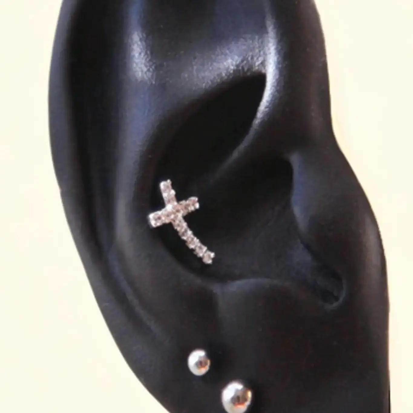 Curved Cross Conch earring, simple cartilage earring, sparkly gold earring, CZ paved cross earrings, lined helix earrings, bent cross studs