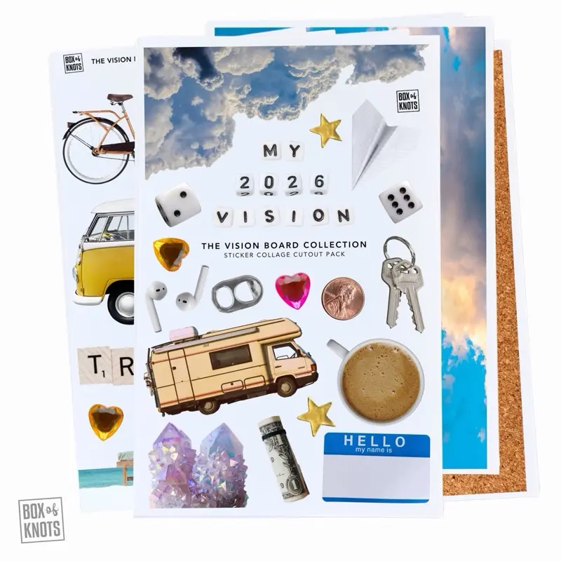 The Vision Board Collection 2026 DIY Collage Cutout Journal Kit Full Sheet Sticker Adhesive Scrapbooking Journal Stickers Matte Decorative Junk Journaling Decor Gold Ephemera