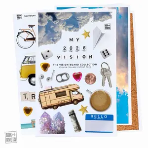 The Vision Board Collection 2026 DIY Collage Cutout Journal Kit Full Sheet Sticker Adhesive Scrapbooking Journal Stickers Matte Decorative Junk Journaling Decor Gold Ephemera