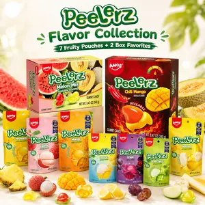 AMOS PeelErz Gummy Candy Variety Pack, 7 Fruity 85g Pouches + 2 Box Favorites, Peelable Soft Gummies, Real Fruit Juice, Fun Chewy Candy Assortment Gift Box