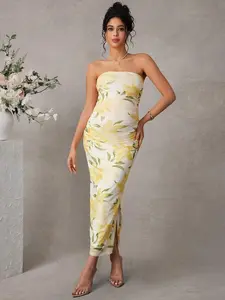 MaterniRIO Printed Maxi Maternity Dress With Slit, Elegant