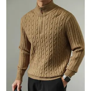 "Men’s Half-Zip Turtleneck Cable Knit Sweater – Classic Retro Style Soft Knit Pullover for Casual Daily/Office Wear"