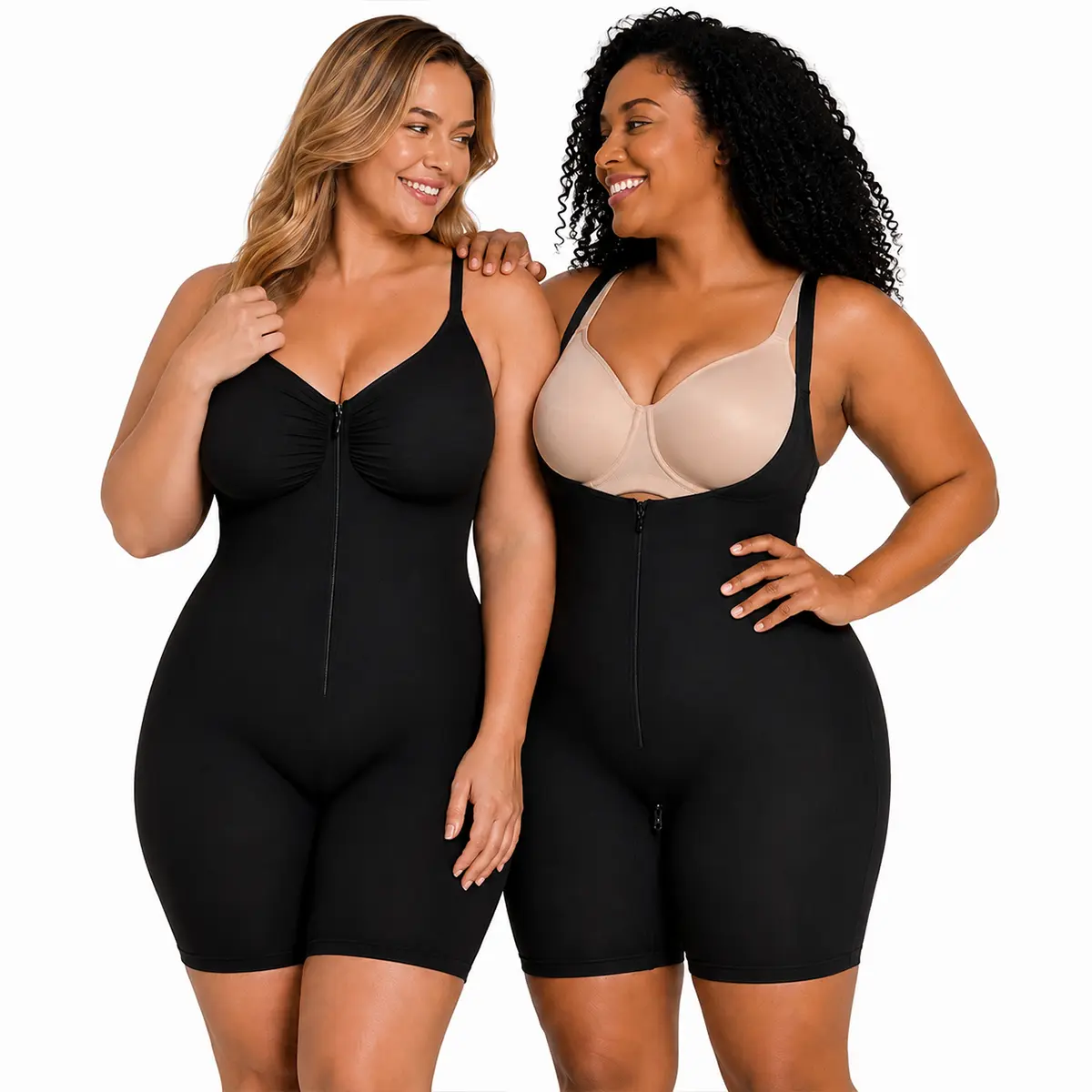 SHAPERX 2 Pack Seamless Shapewear Bodysuit for Women Breathable Compression Fabric with Tummy Control & Front Zipper for a Smooth Casual Fit