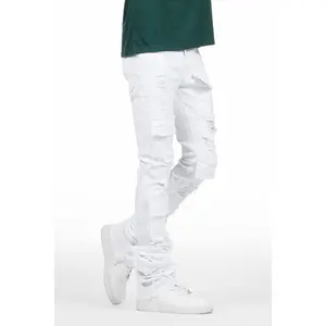 Pooja White Super Stacked Flare Jean