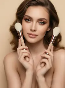 Double-Ended Foundation Brush: Round & Angled Professional Makeup Brush,  Vegan Synthetic Bristles for Seamless Blending of Liquid, Powder, Cream & Blush