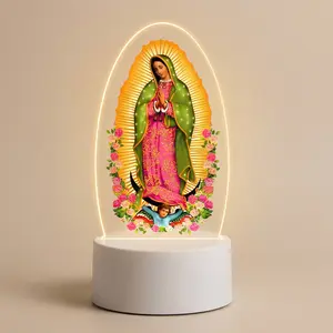 LED Night Light with Holy Grace Symbol - USB Powered Acrylic Flower Design Lamp for Bedroom & Prayer Room