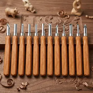 Professional Wood Carving Tools Set: 12-Piece High Carbon Steel Chisels with Non-Slip Handles for Woodworking, Sculpting & Detailed Crafting. Perfect for Beginners & diy projects, Durable & portable with Canvas Storage Bag. ideal for All wood Crafts.
