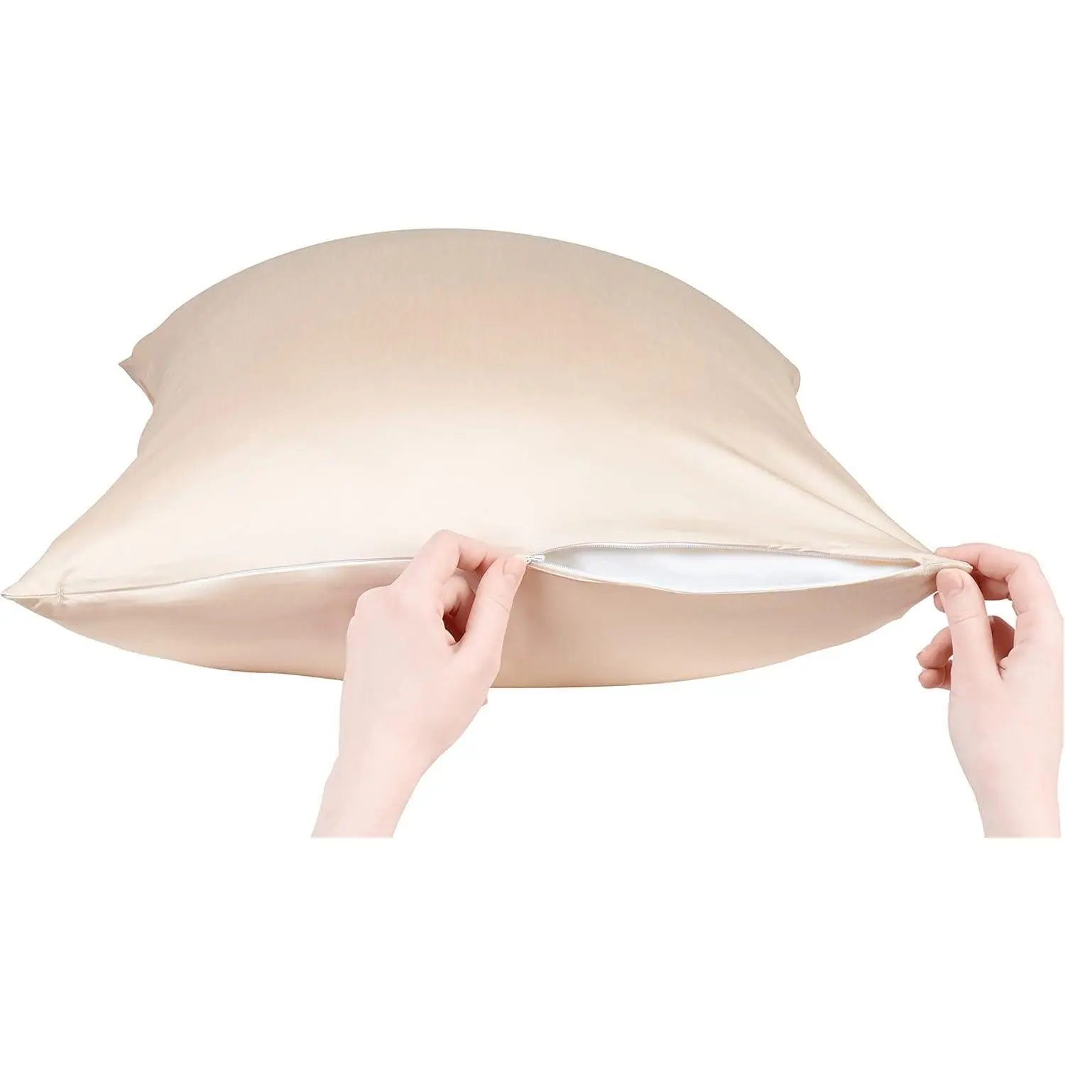 Vegan Silk Bamboo Blend Pillowcase with Zipper, 75% Bamboo-Derived Viscose 25% Modal, 20x36in Standard Size, Cooling Solid Beige, Anti-Acne, Breathable, Anti-Allergic, OEKO-TEX Certified Pillow Cover, Cooling Bedding, 75% Viscose Derived From Bamboo