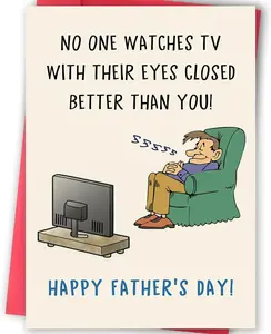 Funny Father's Day Card for Dad Grandpa, Humorous Fathers Day Gift from Daughter Son, Unique Dad Card, Watches TV with Eyes Closed Cards
