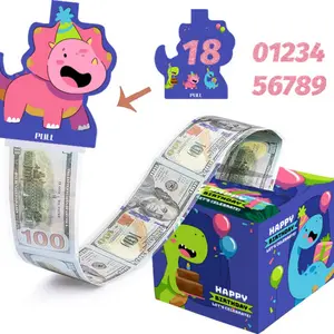 Birthday Cash Gift Box Set, Dinosaur Theme Roll Money Box Kit, Fun and Warm Cash Gift for Boys and Girls, Birthday Party Decorations