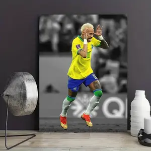 1 piece/set frameless canvas painting print poster, classic realism color splash style art, Neymar celebration, a perfect gift for football culture enthusiasts, ideal gift for bedroom, living room, dorm hallway, kitchen, mural, wall decoration, room decor