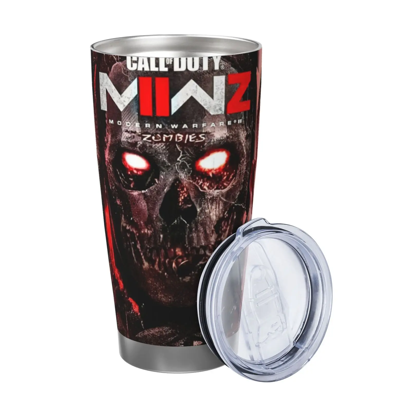 20oz 590ml Call of Duty Zombie Themed Printed Stainless Steel Vacuum Flask - Double Wall Insulated Casual Travel Mug, Splash-Resistant Lid, Straw, Tactical Dark Character Cup for Custom Design Lovers, Friends, Coffee/Tea/Iced Beverages, Flasks, Tactical A