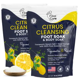 Foot Cure Citrus Cleansing Foot Soak with Epsom Salts & Dead Sea Salt - for Foot Callus, Immune Boost, Damaged Toenail, Athletes Foot, Pedicure and Soothes Tired Aching Feet