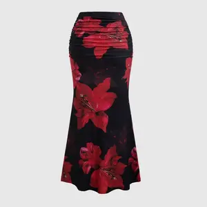 2026 Leopard and Floral Graphic Print Skirt Slim Fit Flared Hem Summer Vacation