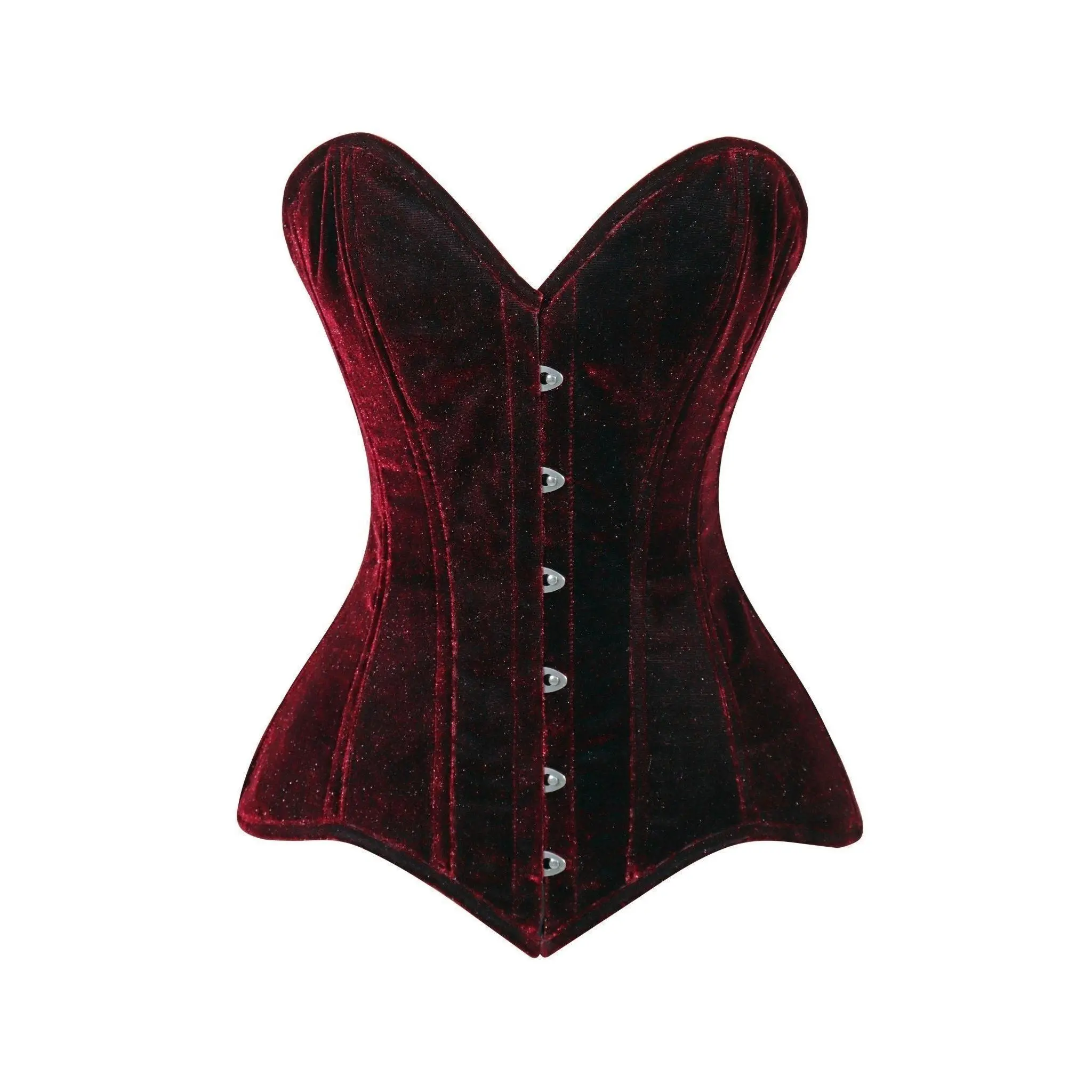 Lavish Dark Red Velvet Overbust Corset Sweetheart Neckline Busk Closure