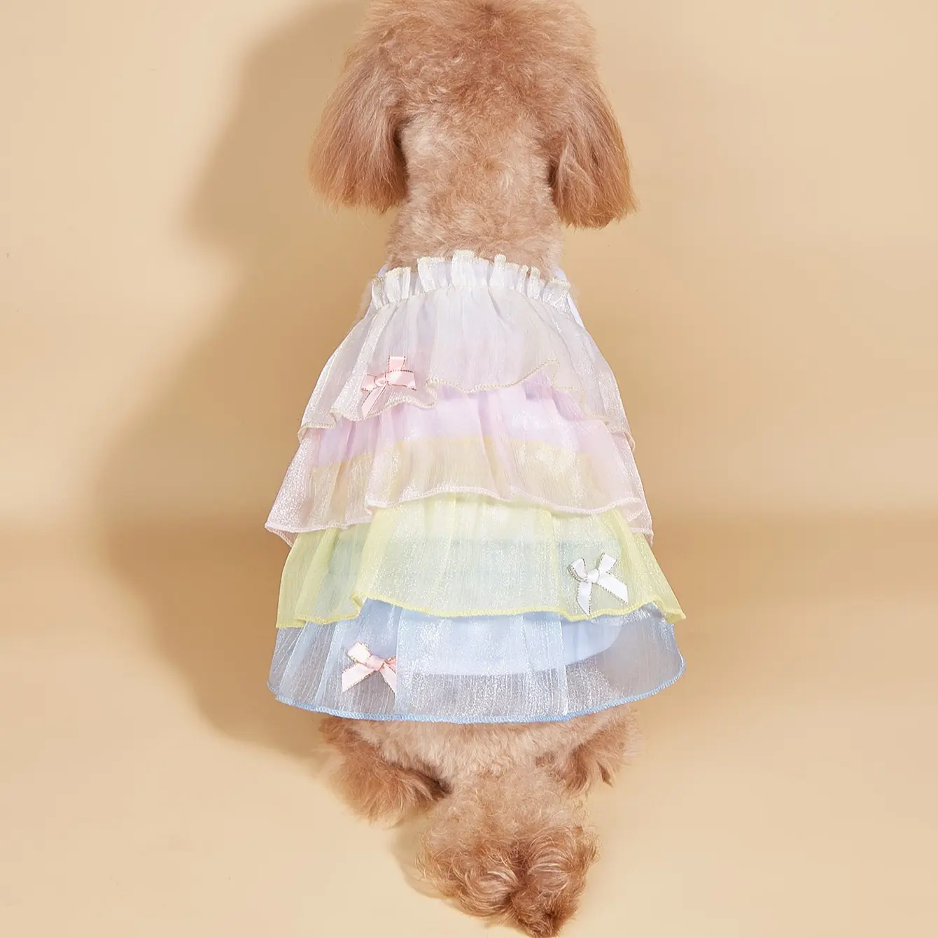 Macaron Gradient Multi-Layer Tulle Dress Costume for Poodle Dogs, Puppy and Cats, Sweet Bow Decoration for Small and Medium Pets, Cute Pet Apparel, Clothing, Puppy Clothes