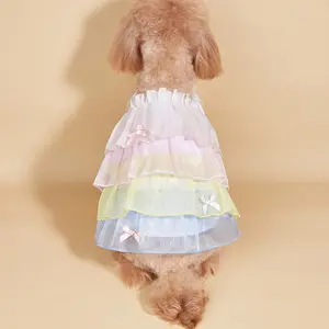 Macaron Gradient Multi-Layer Tulle Dress Costume for Dogs and Cats, Sweet Bow Decoration for Small and Medium Pets, Cute Pet Apparel, Clothing