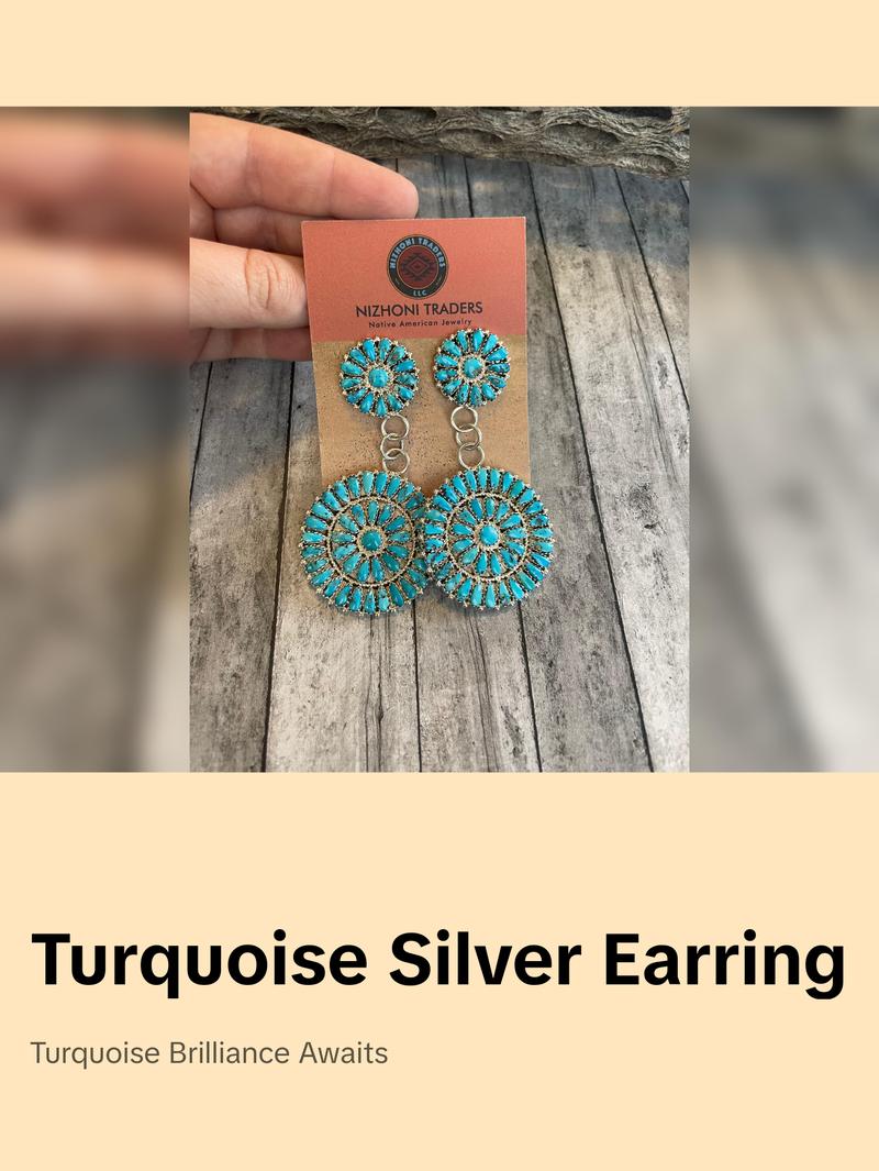 Navajo Sleeping Beauty Turquoise Sterling Silver Dangle Earrings