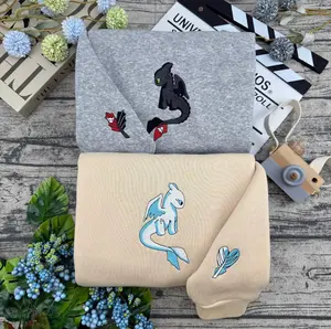 Toothless & Light Fury Embroidered T-Shirt, Toothless And Light Fury Couple Matching Sweater, How To Train Your Dragon Embroidery Hoodie