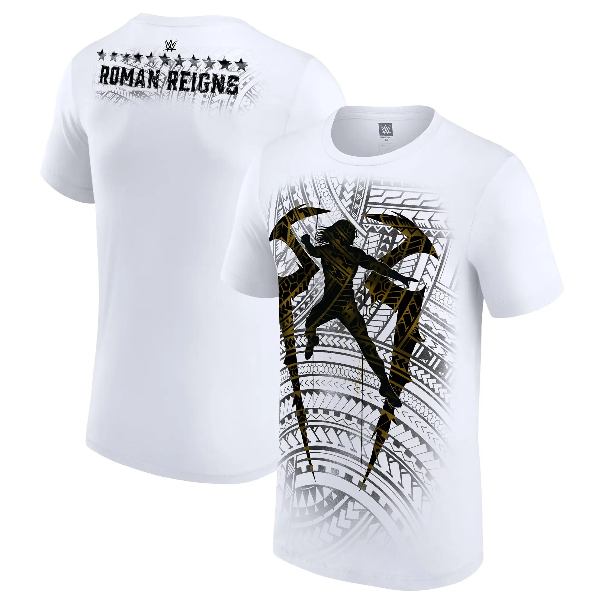 Men’s White Roman Reigns Tribal Logo T-Shirt – Wrestling Inspired Graphic Streetwear Tee, Casual Athletic Summer Shirt for Men