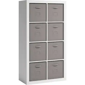 Stow-Away Cube Storage 8-Cube Organizer with Fabric Bins/Pantry cabinets, White Finish