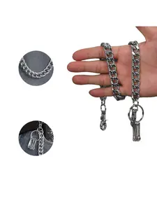 Heavy Duty Silver Curb Pants Chain, Bike Chain Inspired Design, Swivel Clasp & Key Ring, Detachable Metal Wallet Chain, Punk Streetwear Accessory for Men, Jeans, Skaters & Bikers