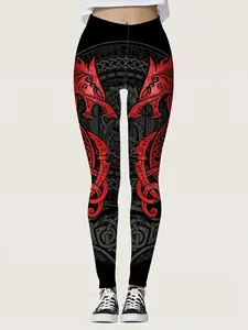 Women's Tribal Print Leggings – Bold Pattern, Stretchy Knit Fabric for Spring, Summer, and Fall