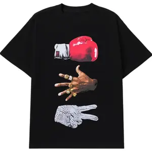 Boxing Legend Triple Symbol T-Shirt, 100% Cotton Unisex Tee, Red Glove, Championship Rings & Sequin Glove Graphic Shirt, Hip Hop Streetwear Top