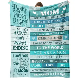 Best Mom Ever Gift for Mom Soft Cozy Flannel Blanket - Teal Wood Grain Thank You Love Letter Big Hug Print Plush Throw, Warm Fuzzy Bedroom Sofa Blanket, Perfect Mother's Day Birthday Christmas Gift for Mom from Daughter Son Home Decor
