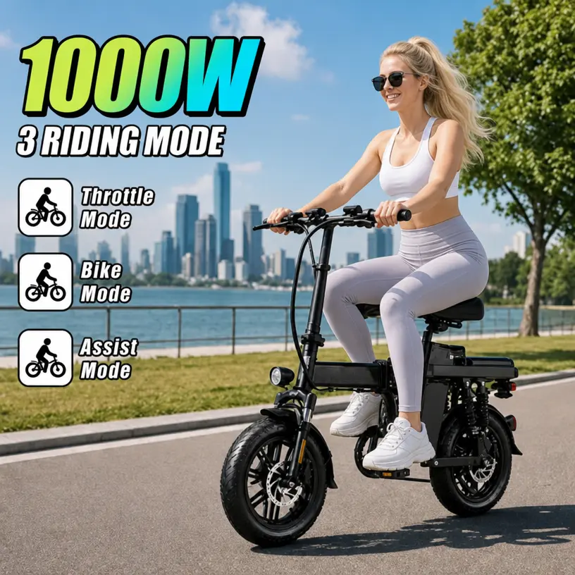 Portable Folding Electric Bike for Adults, Lightweight Commuter E-Bike with Powerful Motor, Removable Battery, Compact Foldable Design, All-Terrain Gravel Tires