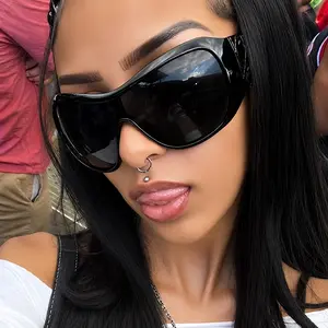 Trendy Y2K Sunglasses Punk Oversized Oval Frame Women Brand Design Men Sunglass Outdoor Sports Cycling Windproof Goggles UV400