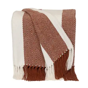 HomeRoots Soft Woven Parkland Transitional Stripe Rectangle Throw Blanket, 60x50 in, Rust, Soft Throw Blanket, Woven Blanket
