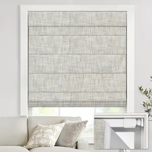 no Drill Cordless Roman Shades for Windows, 35" W * 64" H - 100% Blackout - Linen - Beige