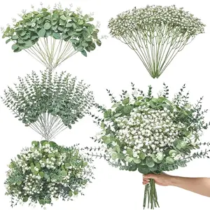100pcs Mixed Artificial Eucalyptus Stems, Baby Breath Fake Leaves Stems, Wedding DIY Bouquet Arrangement Home Decor